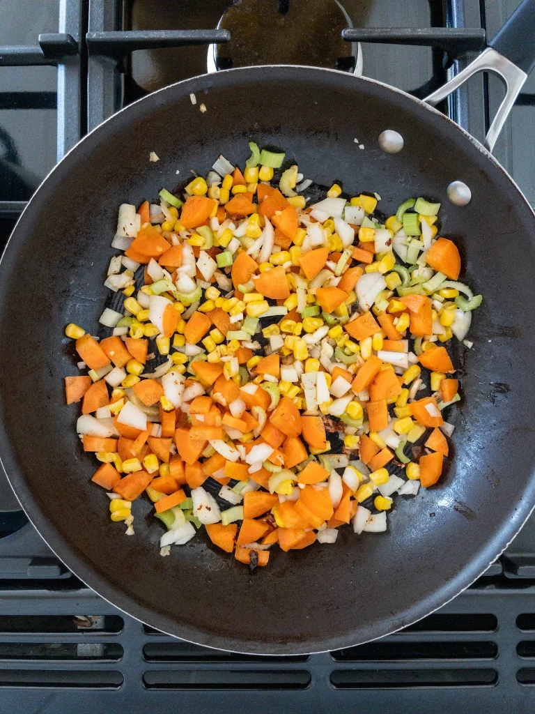 Dairy Pot Pie filling -carrots, celery, sweetcorn and onion