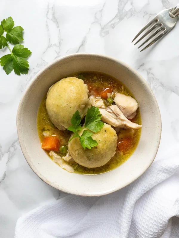 Bowl of Dairy Free Chicken and Dumplings