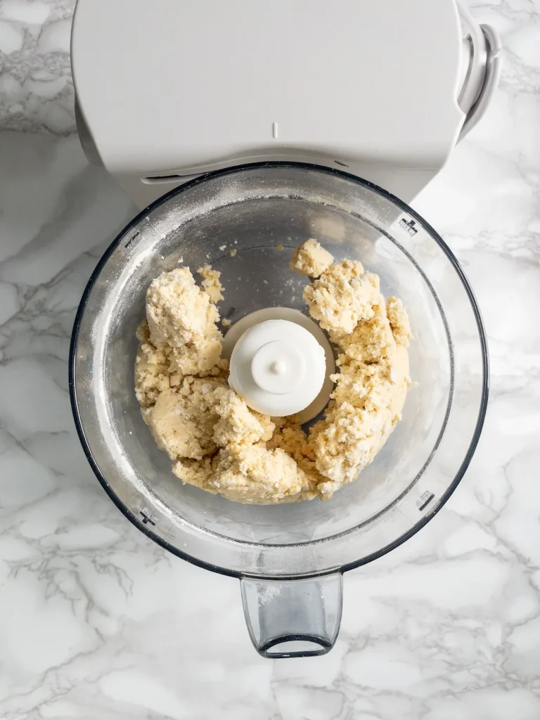 Butter, breadcrumbs and flour mixed in the food processor