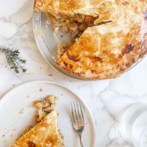 Dairy Free Chicken Pot Pie with a golden flaky crust.