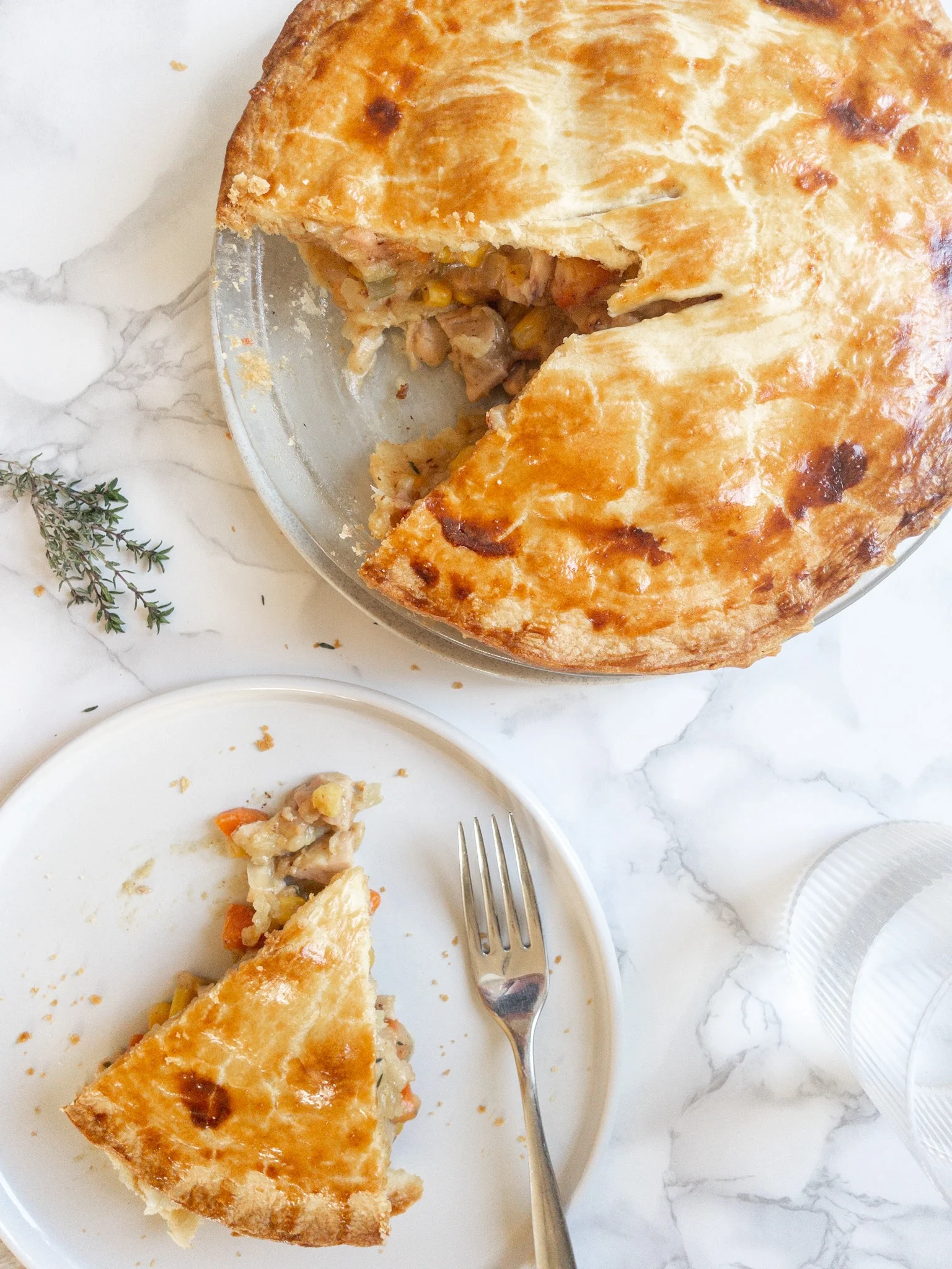 Dairy Free Chicken Pot Pie with a golden flaky crust.