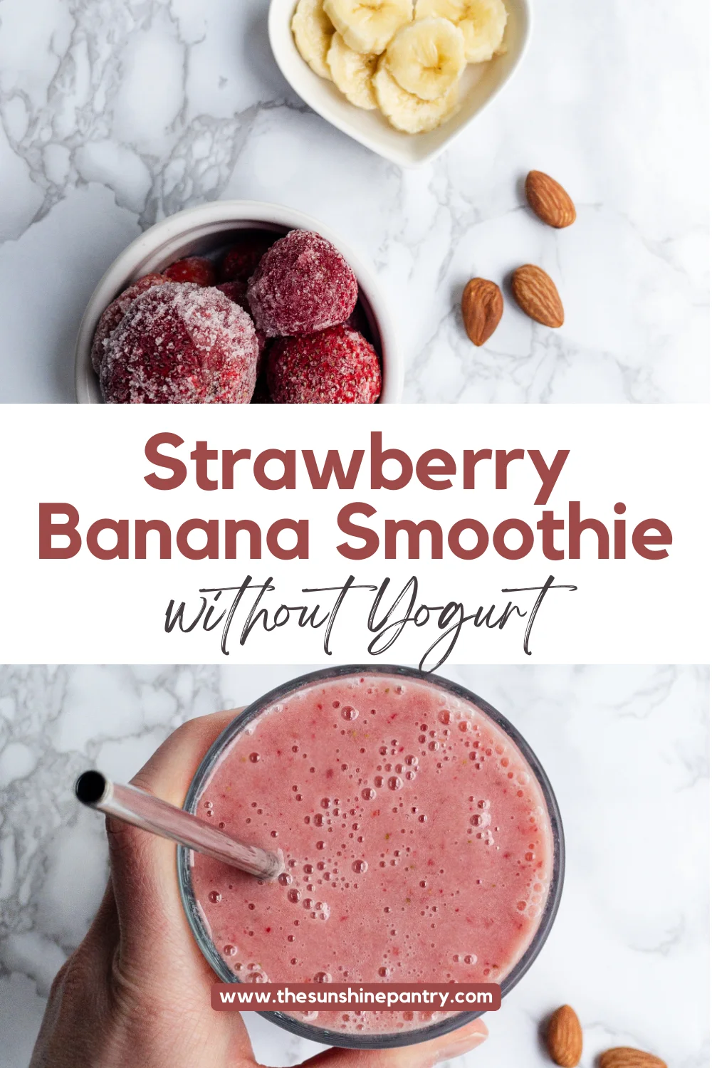 Dairy Free Strawberry and Banana Smoothie Recipe - creamy, delicious and ready in less than 5 minutes!