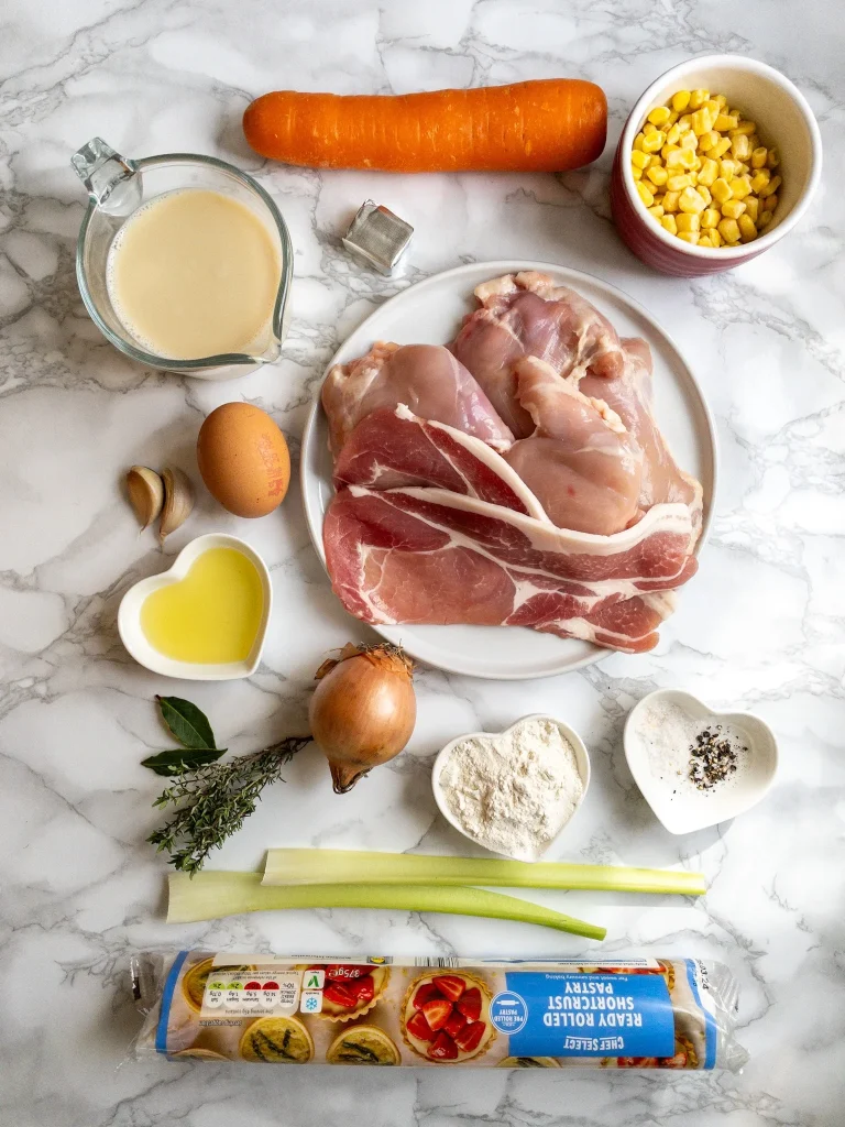 Ingredients for dairy free Chicken Pot Pie Recipe