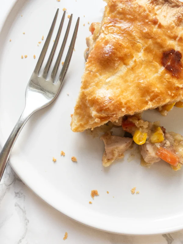 A delicious slice of dairy free Chicken Pot Pie