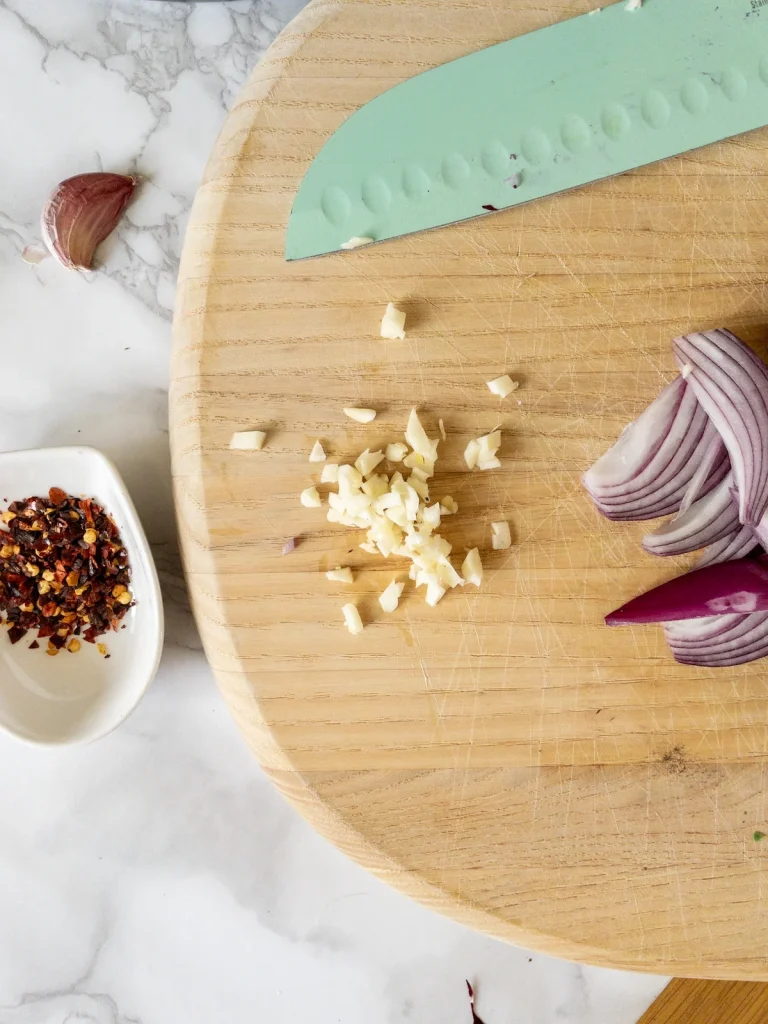 Chop garlic and onion