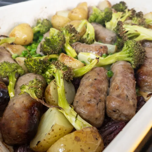 Easy Sausage Traybake - Caramelised Red Onion Sausage Traybake