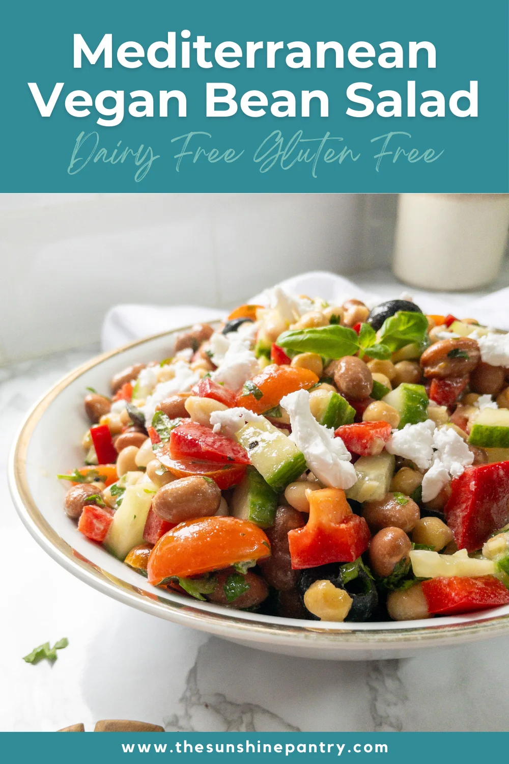 Mediterranean Vegan Bean Salad with dressing