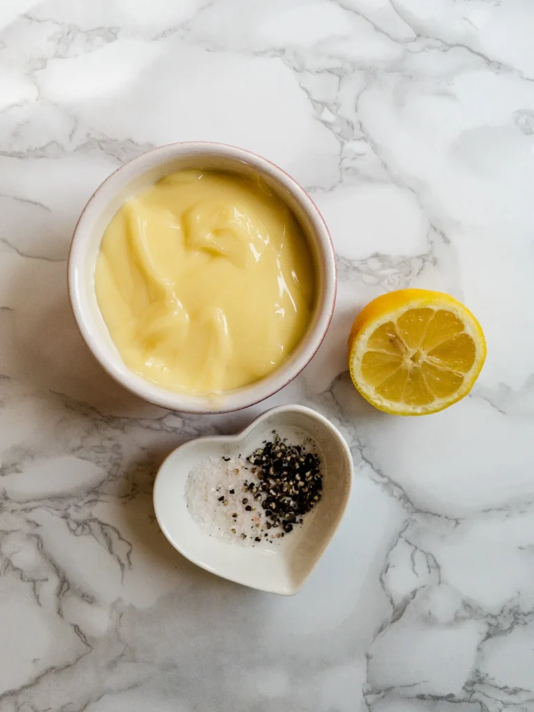 Ingredients for mayonnaise dressing for Olivieh Salad.