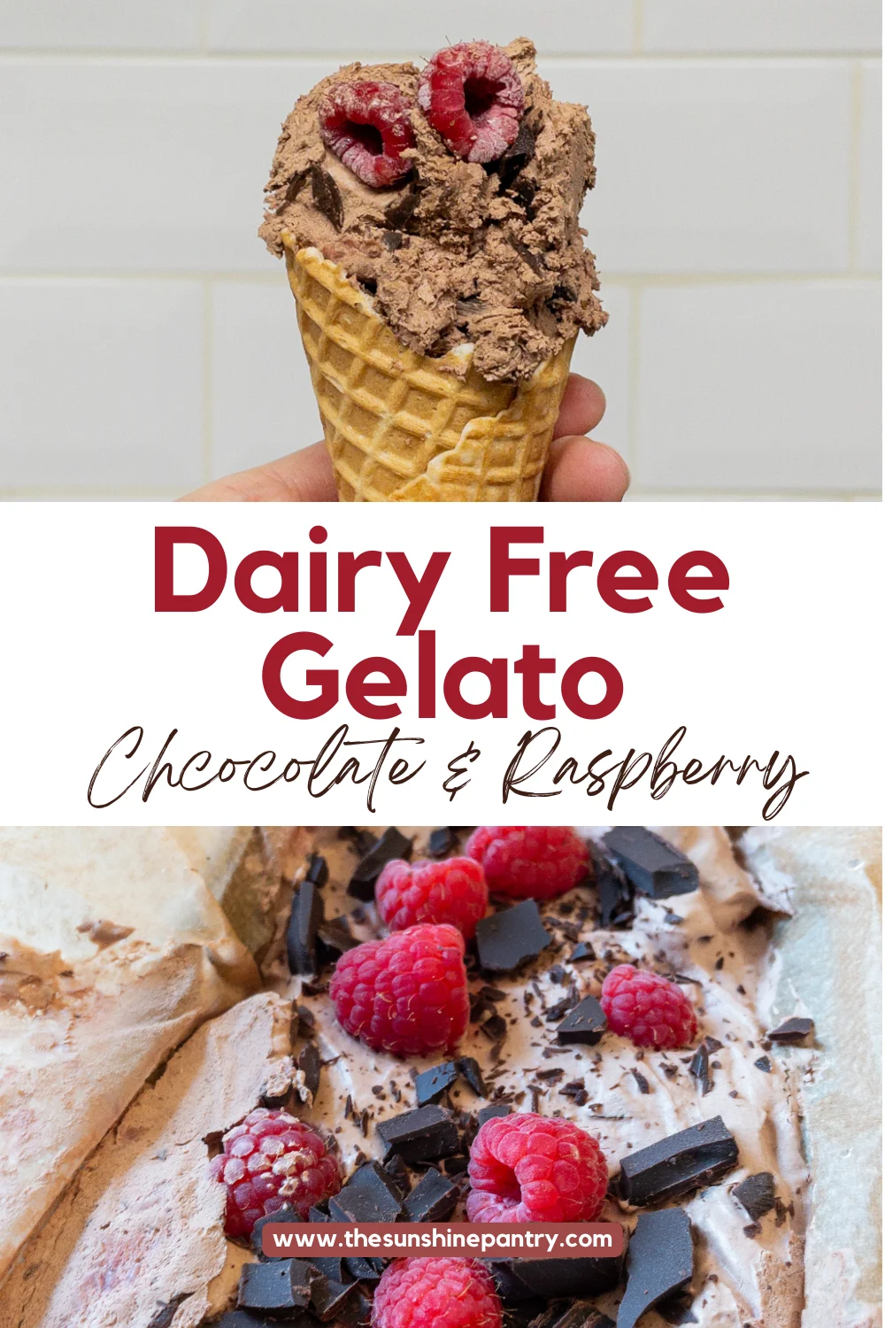 Easy No Churn Chcocolate & Raspberry Dairy Free Gelato. Your new favourite summer dessert