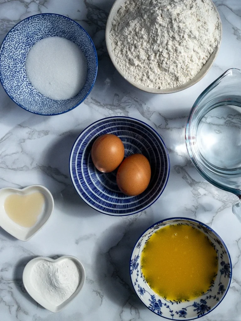 Ingredients for waffles made without milk