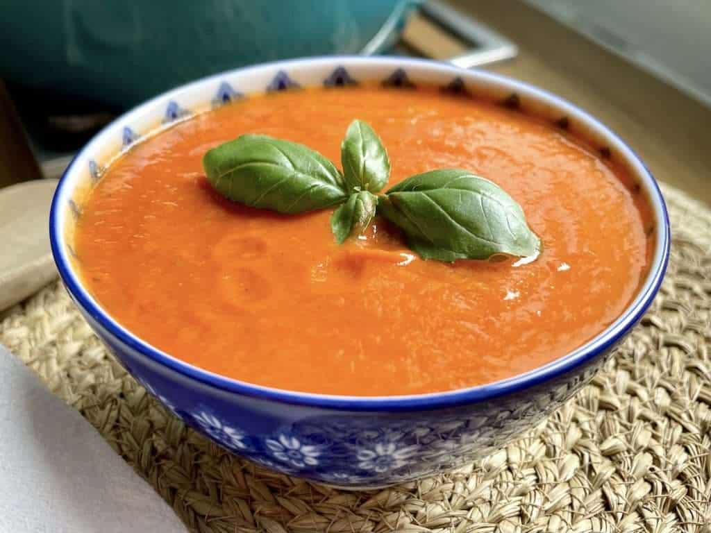 Vegan tomato soup in a bowl