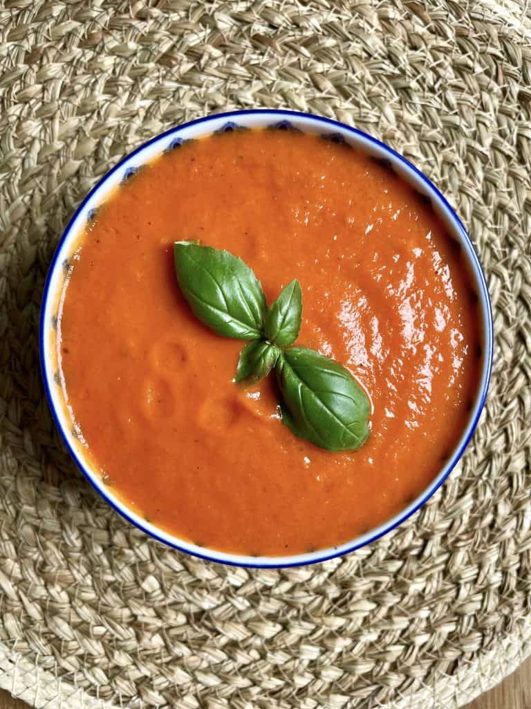 Bowl of dairy free tomato soup.