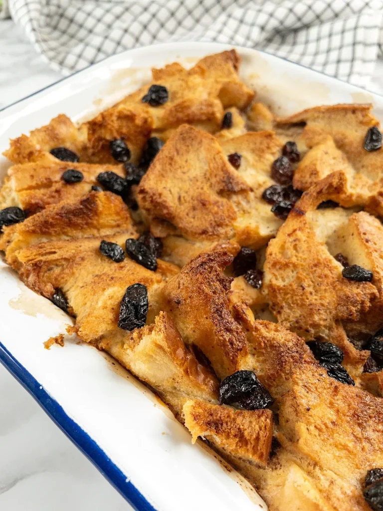 Simple and easy dairy-free bread pudding made with plant-based milk.