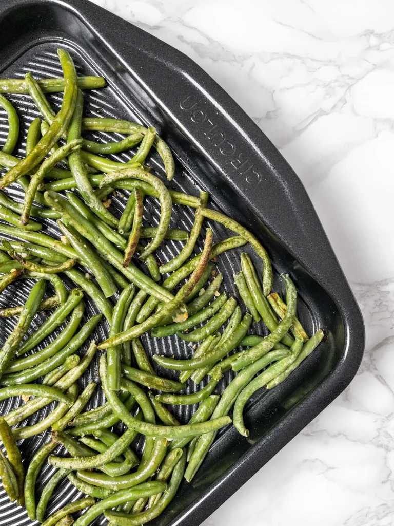 Lemon Garlic French Green Beans on a Baking Sheet.