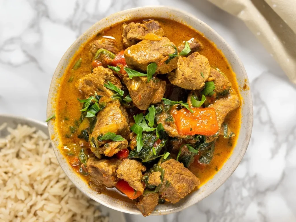 Close-up of Instant Pot beef curry