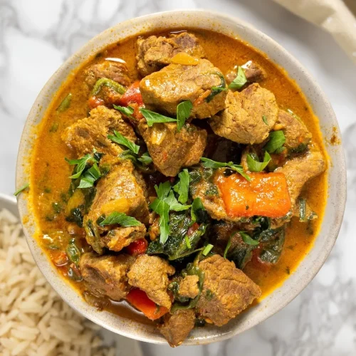 Close-up of Instant Pot beef curry