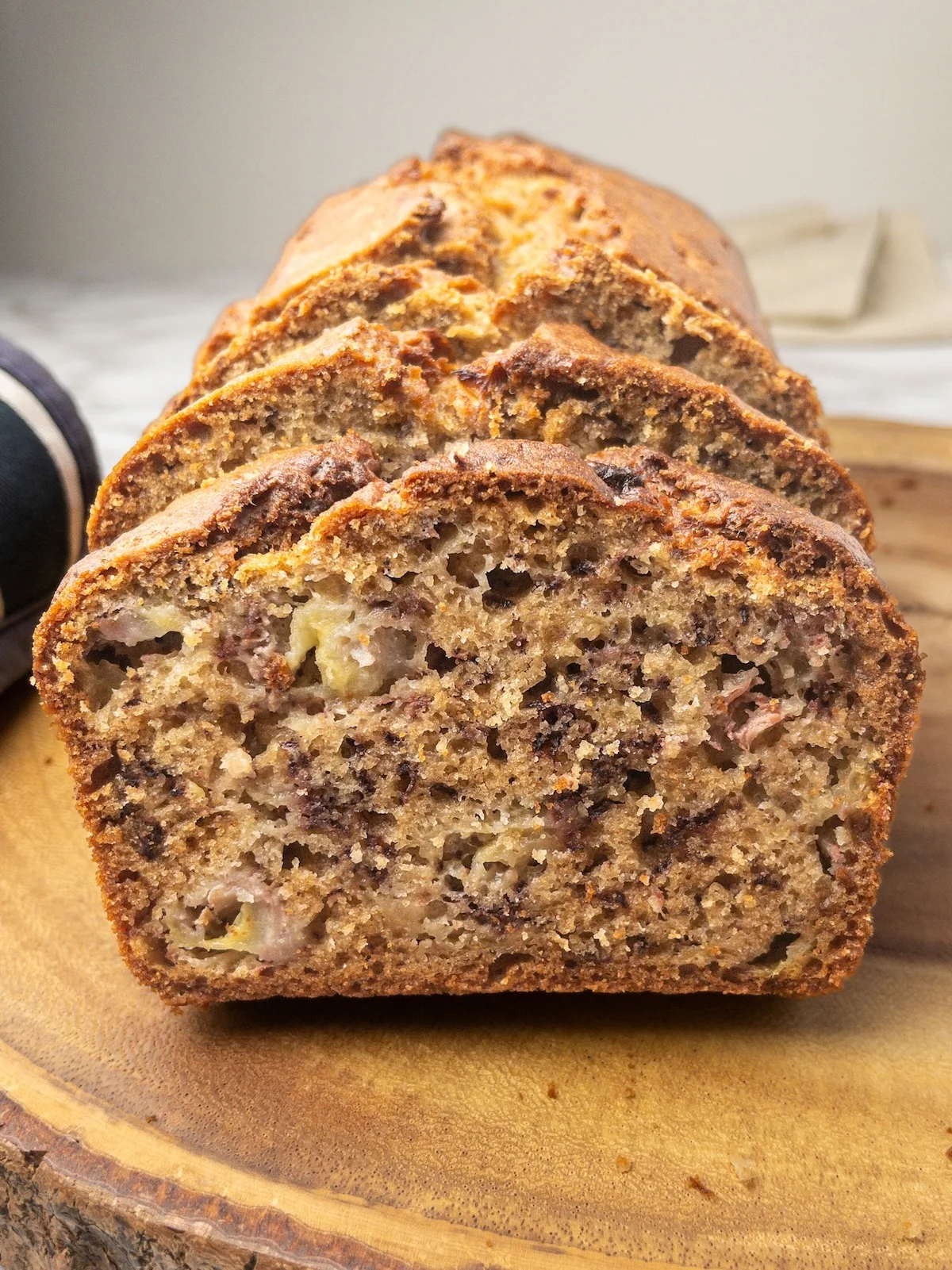 Sliced dairy-free banana bread.