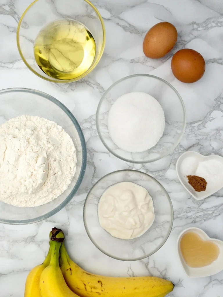 Ingredients for dairy-free banana bread.