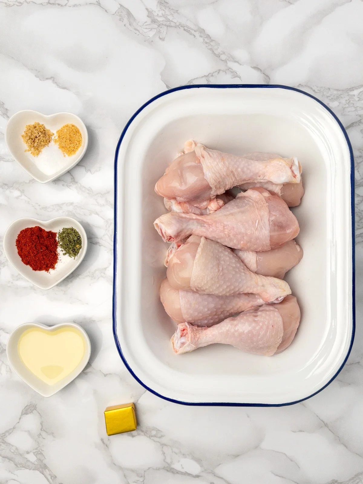 Ingredients for pan fried chicken drumsticks.