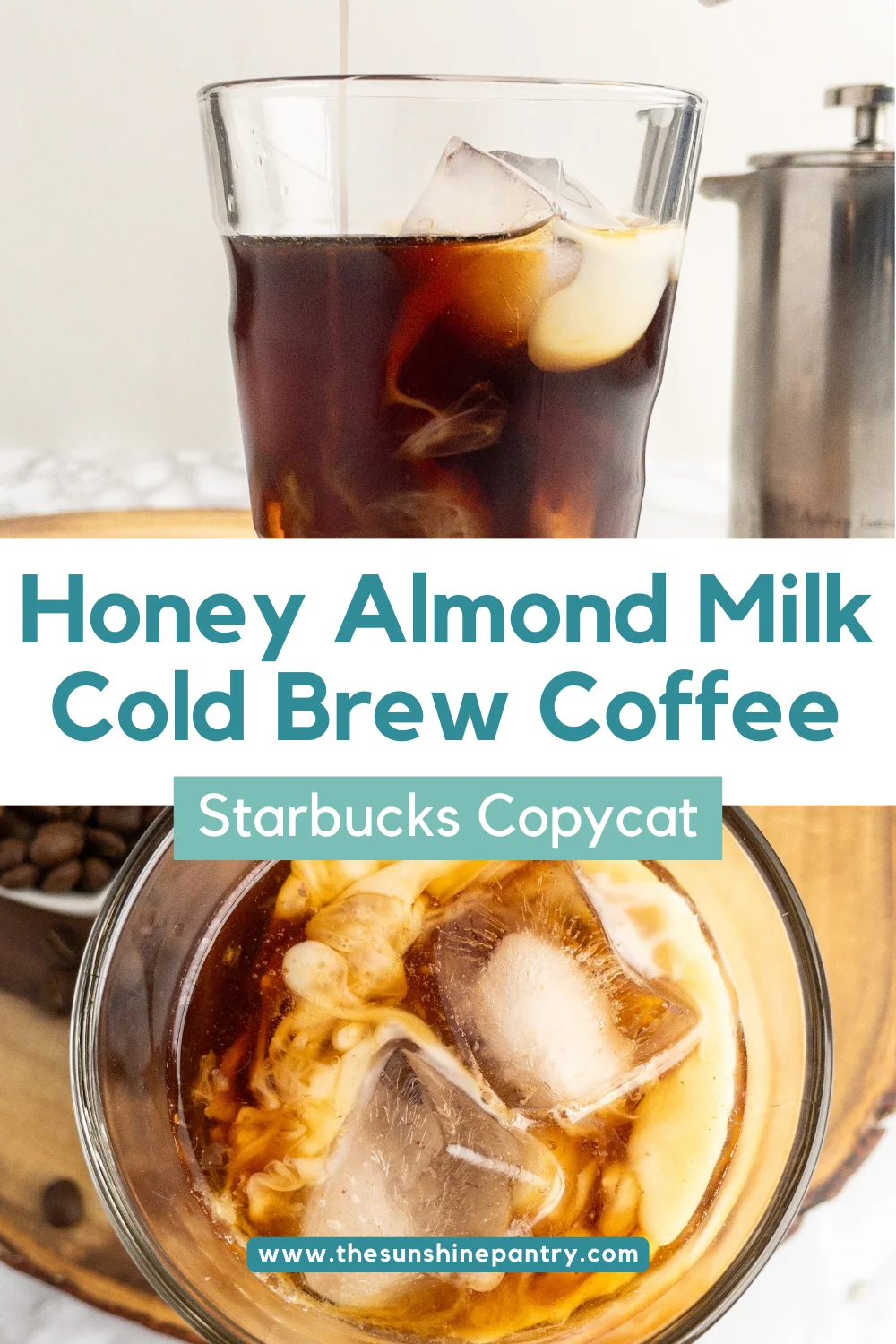 Starbucks copycat iced coffee with almond milk and honey.